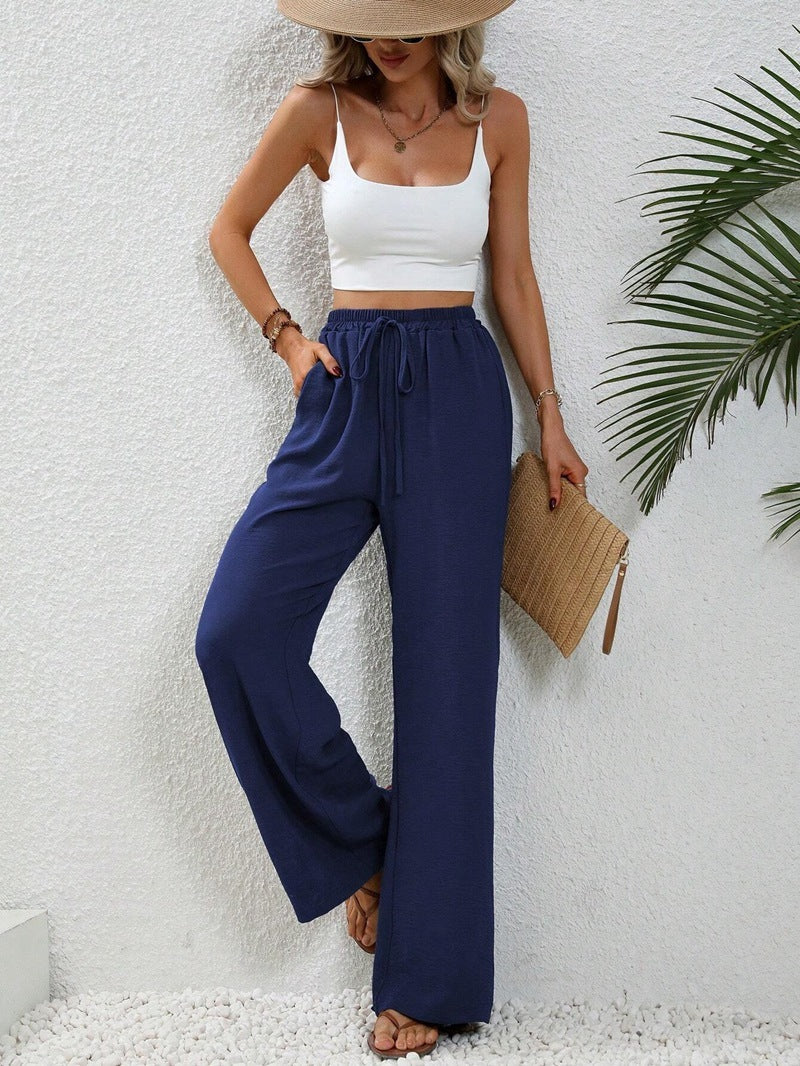 All-match Solid Color Mop Wide-leg Casual Pants
