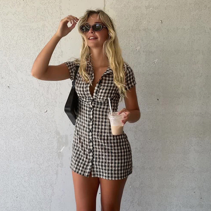 Plaid Print Button Dress