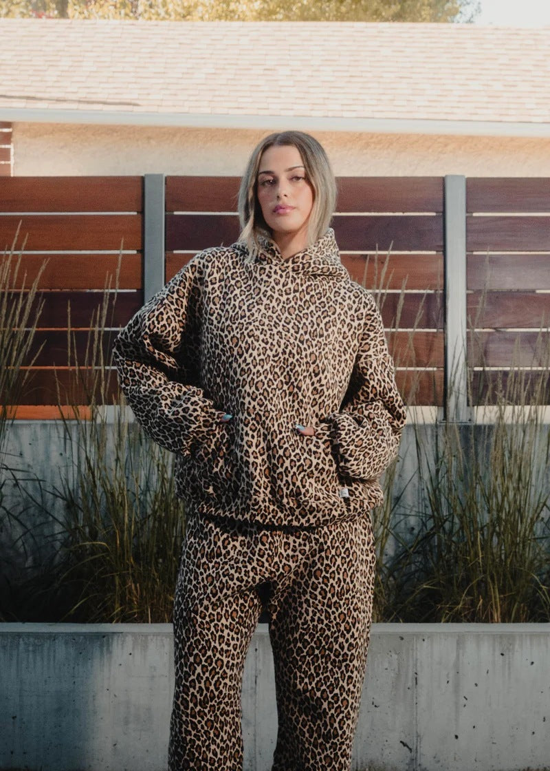 Cross Border Vintage Leopard Print Printed Hoodie Couple Zipper Pullover Sweater