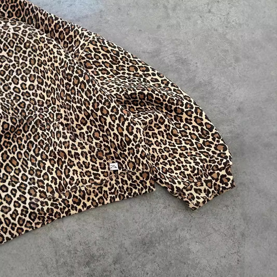 Cross Border Vintage Leopard Print Printed Hoodie Couple Zipper Pullover Sweater