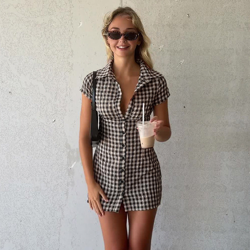 Plaid Print Button Dress