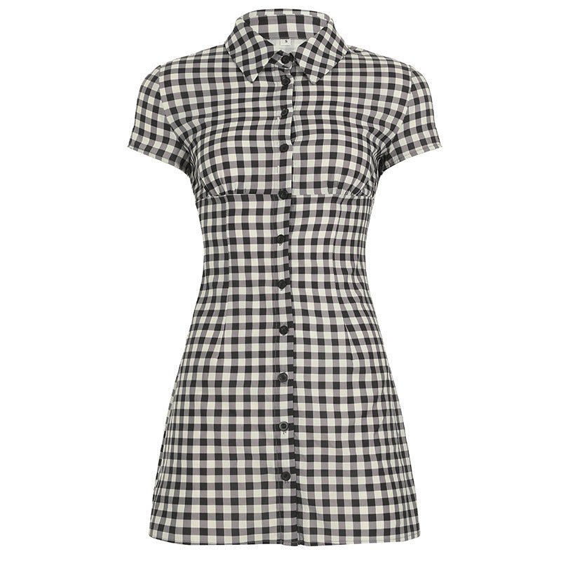 Plaid Print Button Dress