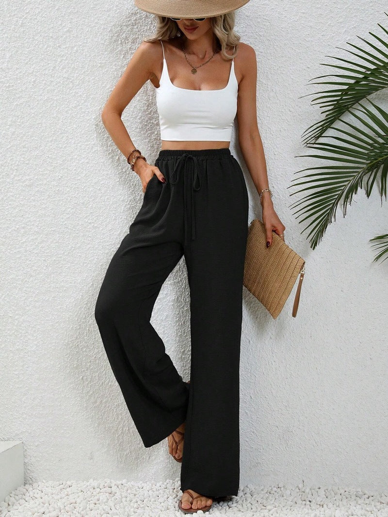 All-match Solid Color Mop Wide-leg Casual Pants
