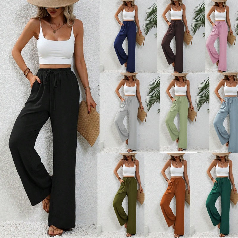 All-match Solid Color Mop Wide-leg Casual Pants