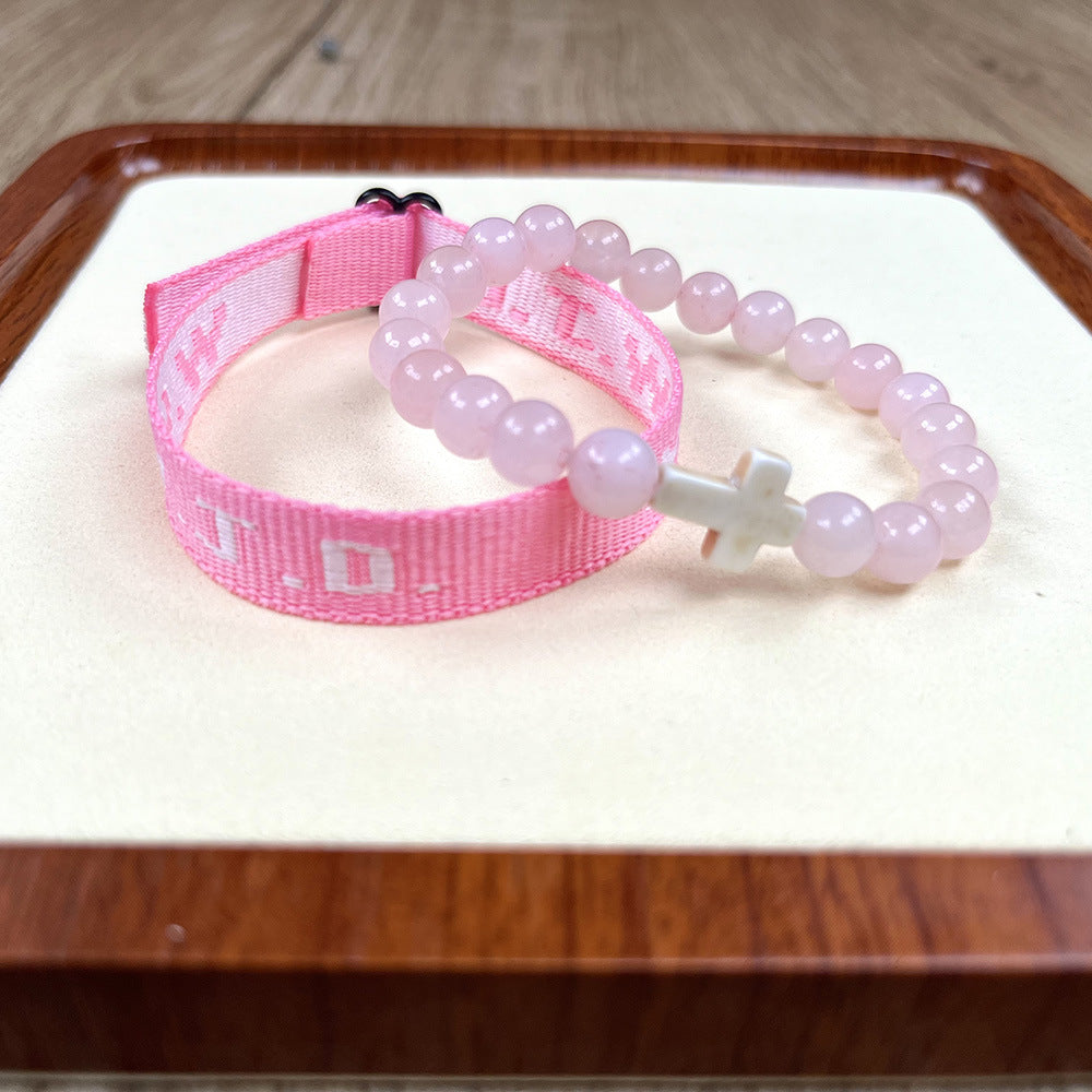 Wwjd Letter 2-piece Set Natural Stone Braided Bracelet Punk