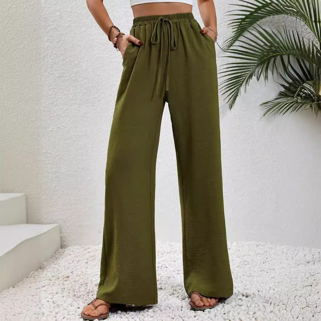 All-match Solid Color Mop Wide-leg Casual Pants