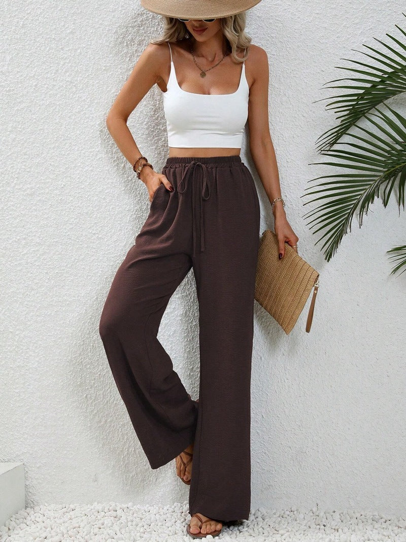 All-match Solid Color Mop Wide-leg Casual Pants