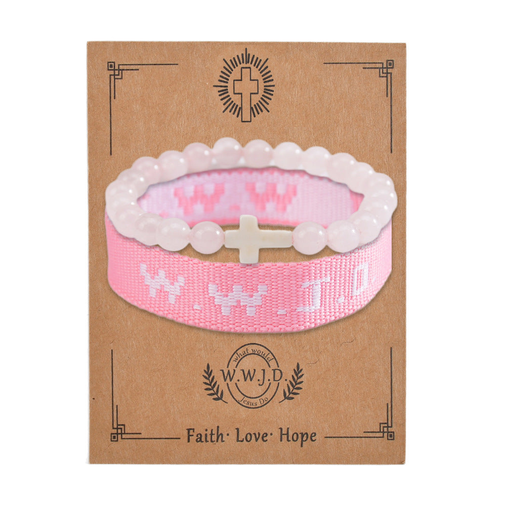 Wwjd Letter 2-piece Set Natural Stone Braided Bracelet Punk