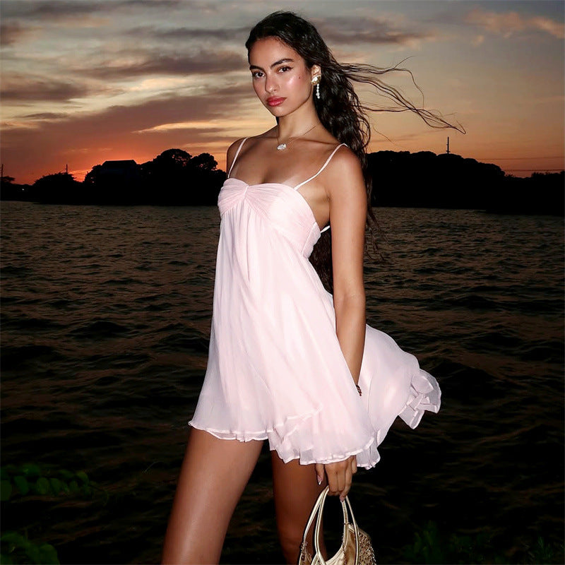 Summer New Style Off-neck Fashionable Elegant Chiffon Sling Dress