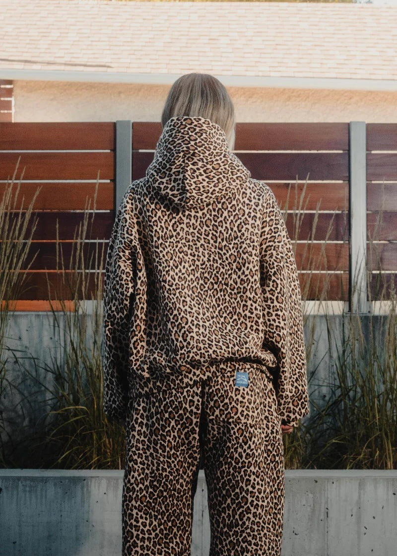 Cross Border Vintage Leopard Print Printed Hoodie Couple Zipper Pullover Sweater