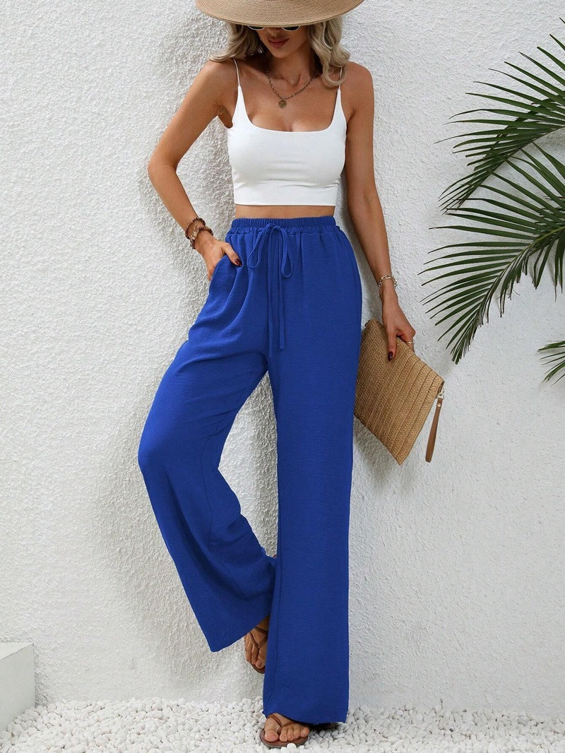 All-match Solid Color Mop Wide-leg Casual Pants