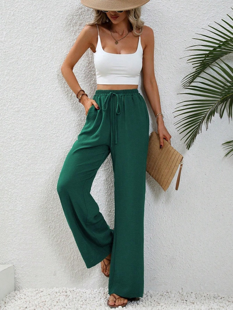 All-match Solid Color Mop Wide-leg Casual Pants
