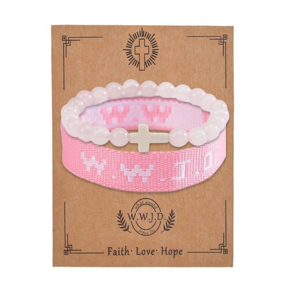 Wwjd Letter 2-piece Set Natural Stone Braided Bracelet Punk